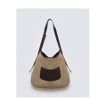 Geanta din piele intoarsa cu insertii din piele neteda Singaro