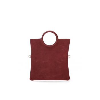 Geanta din piele intoarsa cu maner si etui interior detasabil Zelia - Visiniu