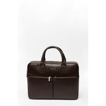 Geanta din piele pentru laptop cu bareta detasabila pentru umar - Maro inchis