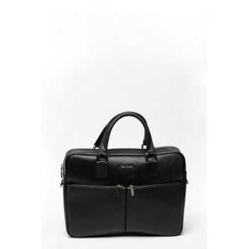Geanta din piele pentru laptop cu bareta detasabila pentru umar - Negru