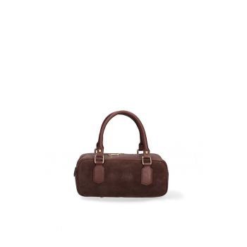 Geanta din piele si piele intoarsa cu maner Seraphina Elite - Maro inchis