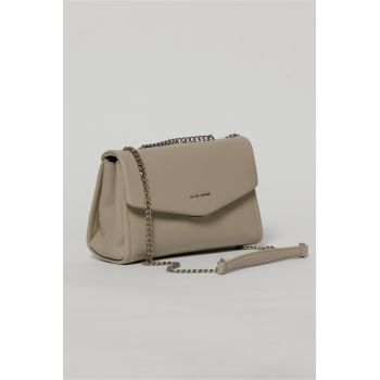 Geanta eleganta ivoar cu design structurat si lant argintiu