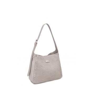 Geanta hobo de piele ecologica cu aspect tesut Étoile - Gri