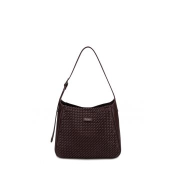 Geanta hobo de piele ecologica cu aspect tesut Étoile - Maro inchis