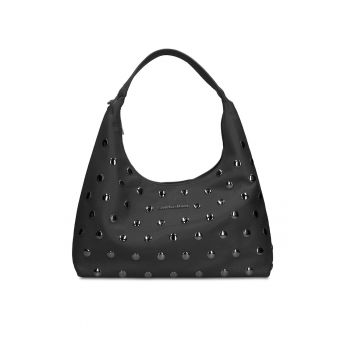 Geanta hobo de piele ecologica cu tinte Astraea Plus - Negru