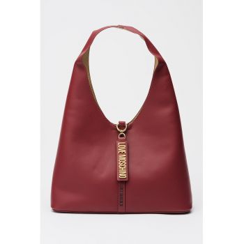 Geanta hobo din piele ecologica cu placuta logo - Visiniu