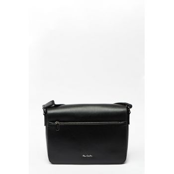 Geanta messenger din piele cu logo discret - Negru