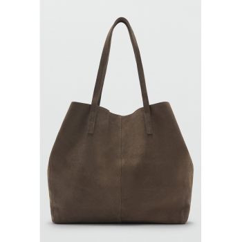 Geanta shopper din piele intoarsa - Maro inchis