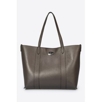 Geanta shopper din piele - Maro inchis