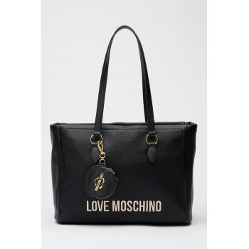 Geanta tote de piele ecologica cu logo brodat - Negru