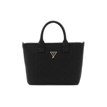 Geanta tote din piele ecologica cu logo stantat - Negru