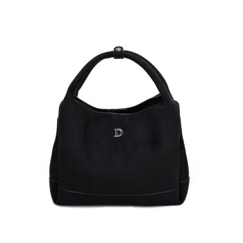 Geantade piele intoarsa sintetica cu bareta Lilic - Negru