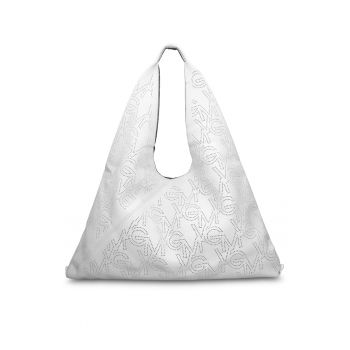 GianMarco - Geanta hobo de piele ecologica cu logo perforat Liviana Lux - Alb