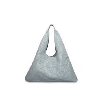 GianMarco - Geanta hobo de piele ecologica cu logo perforat Liviana Lux - Albastru deschis