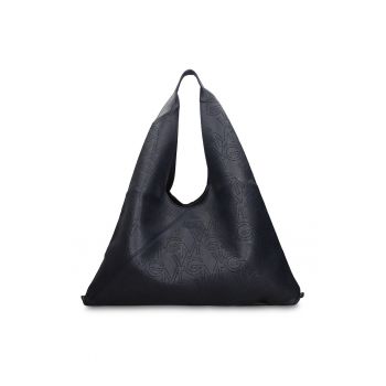 GianMarco - Geanta hobo de piele ecologica cu logo perforat Liviana Lux - Albastru inchis