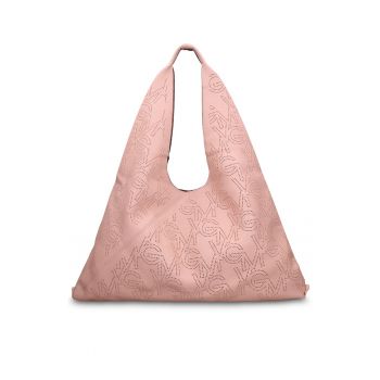 GianMarco - Geanta hobo de piele ecologica cu logo perforat Liviana Lux - Roz