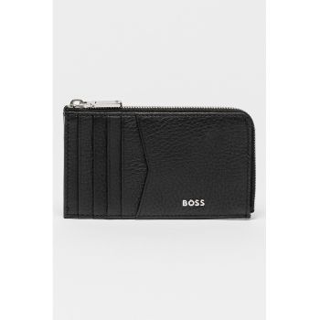 Portcart din piele cu detaliu logo - Negru