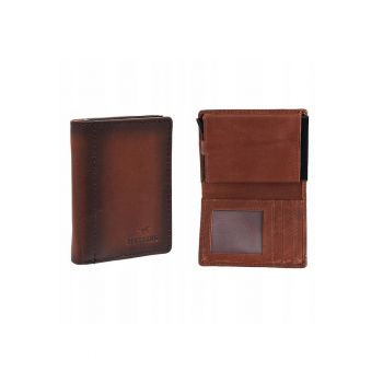 Portofel Barbati -  Temi RFID - 100% Piele Naturala - Cu Logo - Compartimente Pentru Carduri - Buzunar Pentru Monede - Design Elegant - One Size - Maro