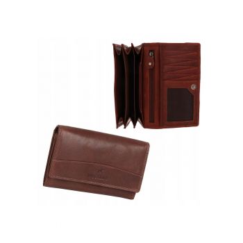 Portofel Dama -  Udine Wallet - 100% Piele Naturala - Cu Logo - Compartimente Pentru Carduri - Buzunar Pentru Monede - Design Elegant - One Size - Maro