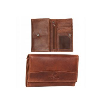Portofel Dama -  Udine Wallet - 100% Piele Naturala - Cu Logo - Compartimente Pentru Carduri - Buzunar Pentru Monede - Design Elegant - One Size - Maro