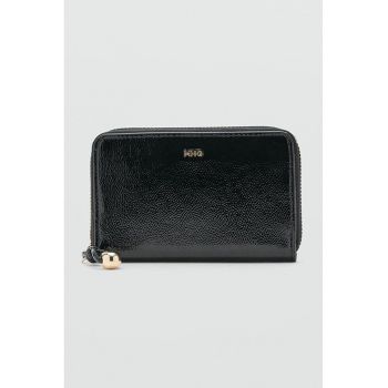Portofel de piele ecologica cu fermoar - Negru