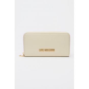 Portofel de piele ecologica cu fermoar si aplicatie logo