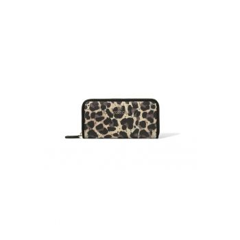 Portofel de piele ecologica cu model - Negru/Bej deschis
