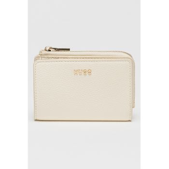 Portofel din piele ecologica cu aspect texturat - Crem