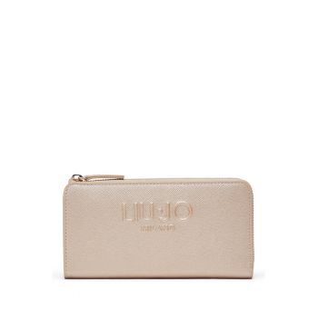 Portofel din piele ecologica saffiano cu fermoar - Auriu