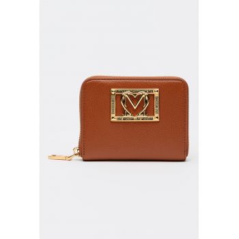 Portofel mic din piele ecologica cu logo metalic si fermoar