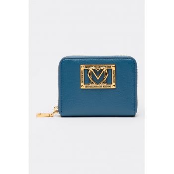 Portofel mic din piele ecologica cu logo metalic si fermoar