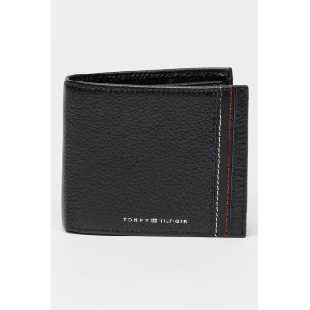 Portofel pliabil de piele cu cusaturi contrastante - Negru