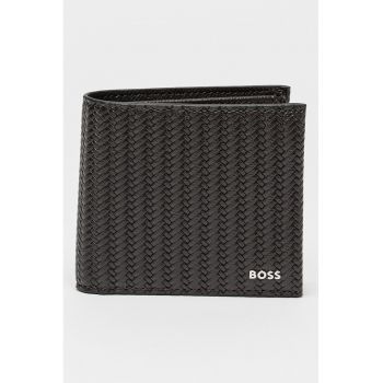 Portofel pliabil din piele cu aspect tesut - Maro inchis