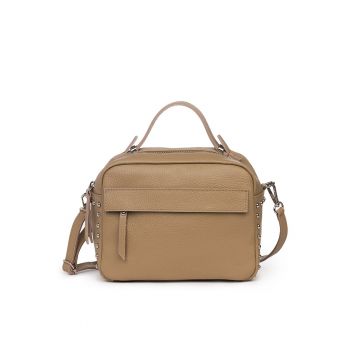 Poseta dama din piele naturala - Bej - 18x24x12cm