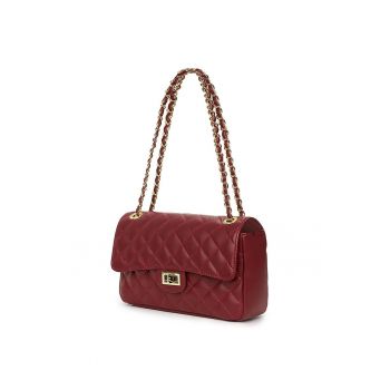 Poseta din piele matlasata Angela - Visiniu