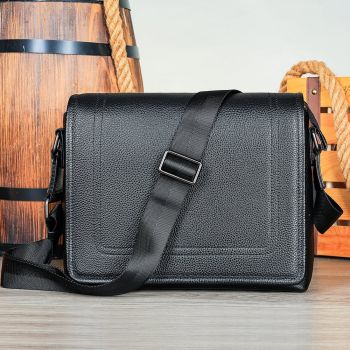 Servieta pentru barbati, Loryn GT3807, piele naturala, Negru