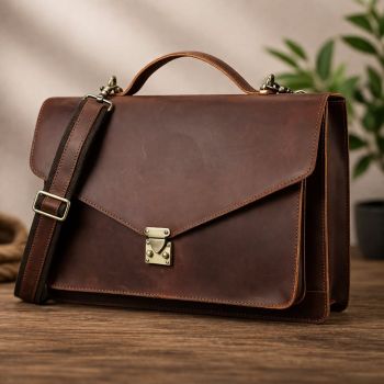 Servieta unisex, Milano GT3802, piele naturala, Maro