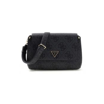 Geanta crossbody cu clapa si model monograma Meridian - Negru