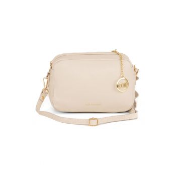 Geanta crossbody de piele cu 2 compartimente - Bej