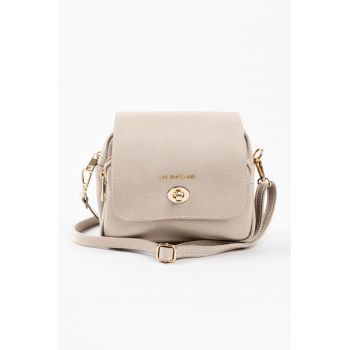 Geanta crossbody de piele cu buzunare exterioare cu fermoar - Bej deschis