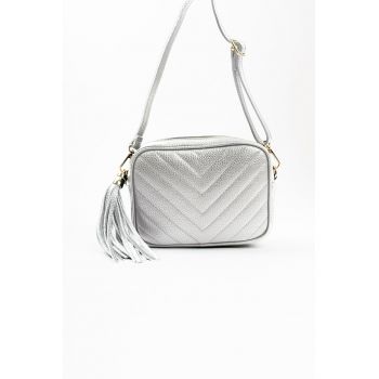 Geanta crossbody de piele cu canaf - Argintiu