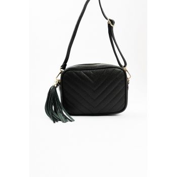 Geanta crossbody de piele cu canaf - Negru