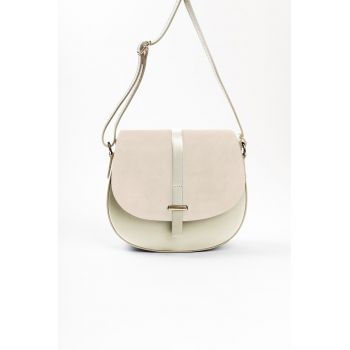 Geanta crossbody de piele cu insertii de piele intoarsa - Alb/Bej