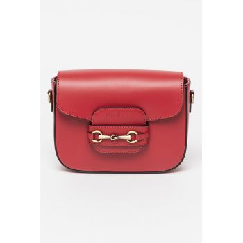 Geanta crossbody de piele cu logo - Rosu inchis