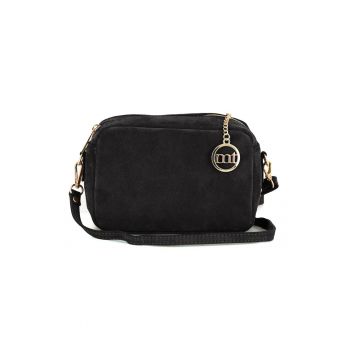 Geanta crossbody de piele intoarsa cu logo - Negru