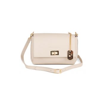Geanta crossbody din piele cu accesoriu logo - Bej