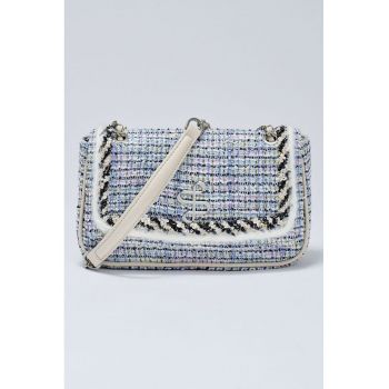 Geanta crossbody din tuid - Negru stins/Lila/Alb murdar/Bleumarin