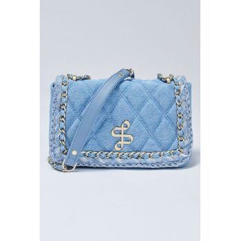 Geanta crossbody matlasata din denim - Albastru lavanda