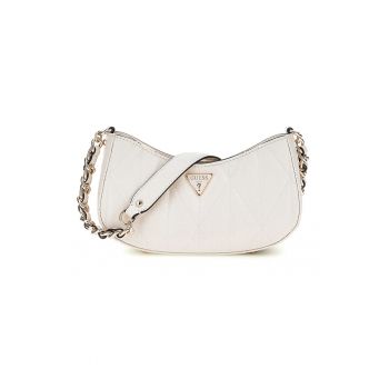 Geanta cu bareta de umar si model logo - Alb murdar