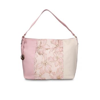 Geanta cu bareta de umar si model patchwork Alizé - Roz